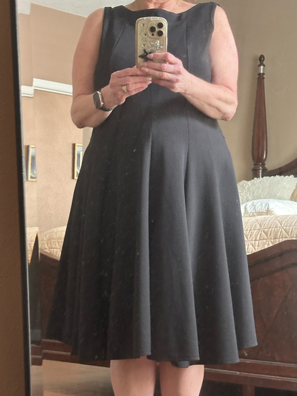 Haani Black Sleeveless Midi Fit-and-Flare Dress